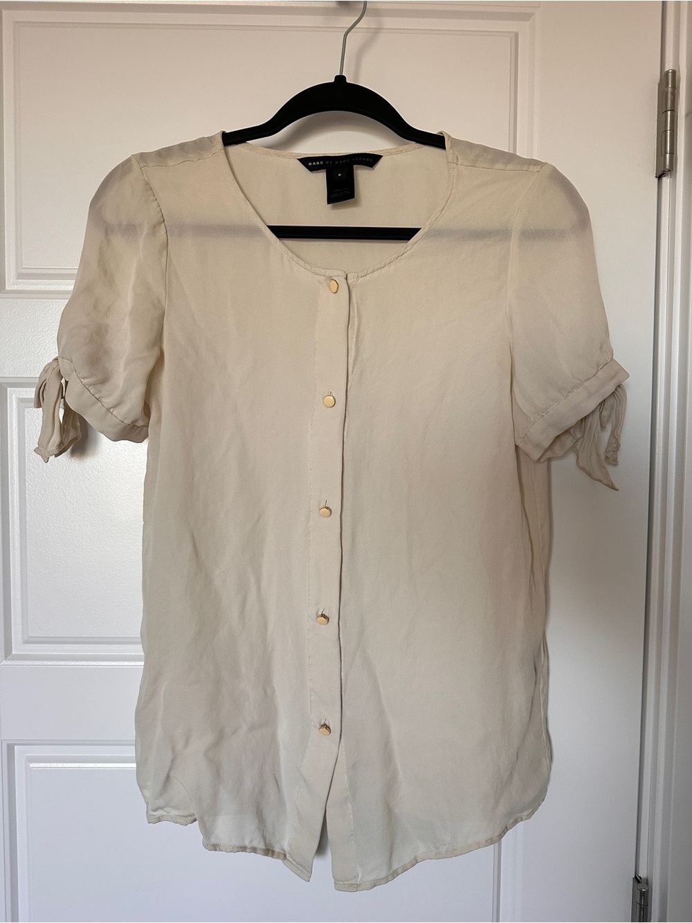 Marc by Marc Jacobs Cream Short-Sleeve Button Blouse with Tie Cuffs